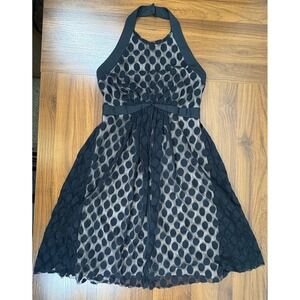 Maggy London Black Polka Dot Halter Mesh Dress Party Cocktail Fit & Flare Size 6